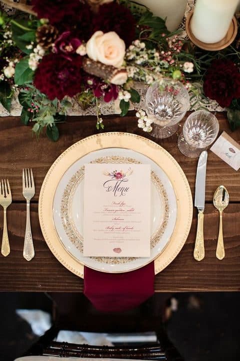 Table Display - Burgundy and gold 