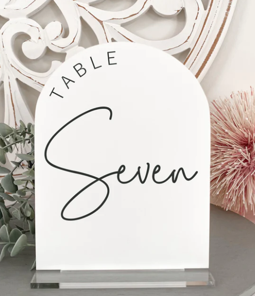 White Curved Table Number